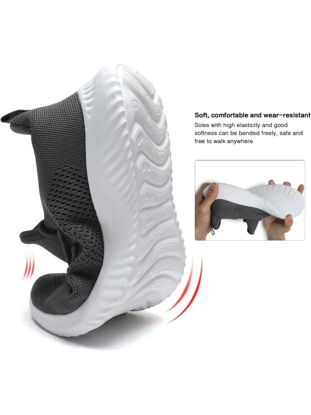 🆕Men's Grey White Slip on Walking Shoes Ultra Light Breathable Running Shoes